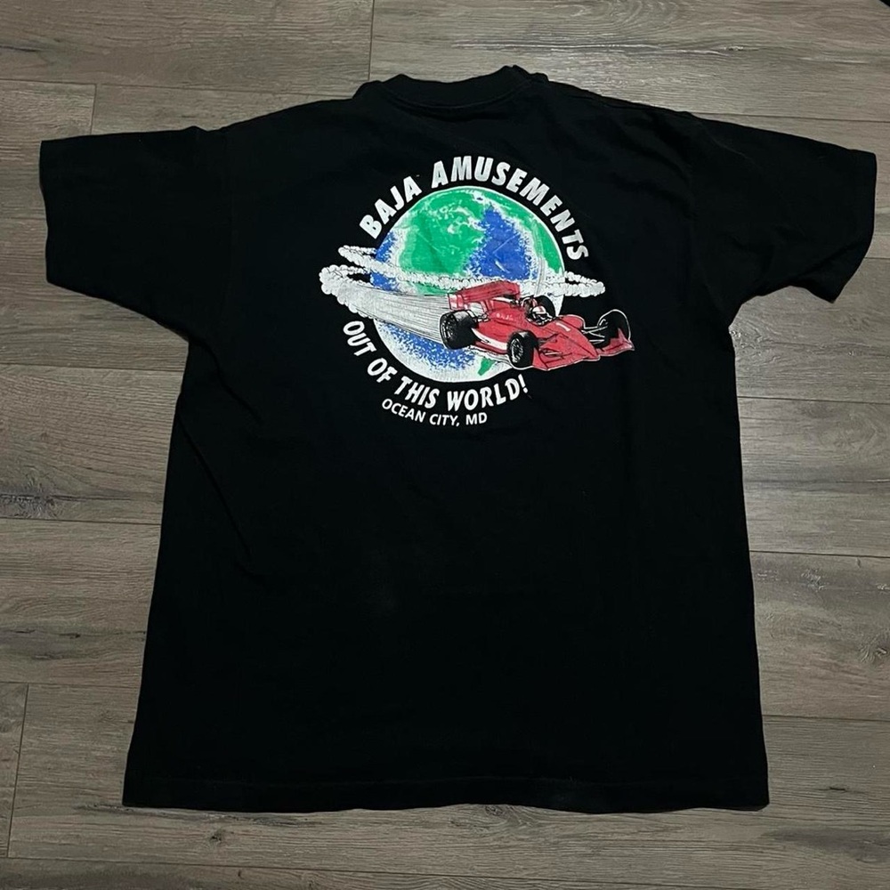 VINTAGE 1990s Baja Amusements black hotrod car tshirt